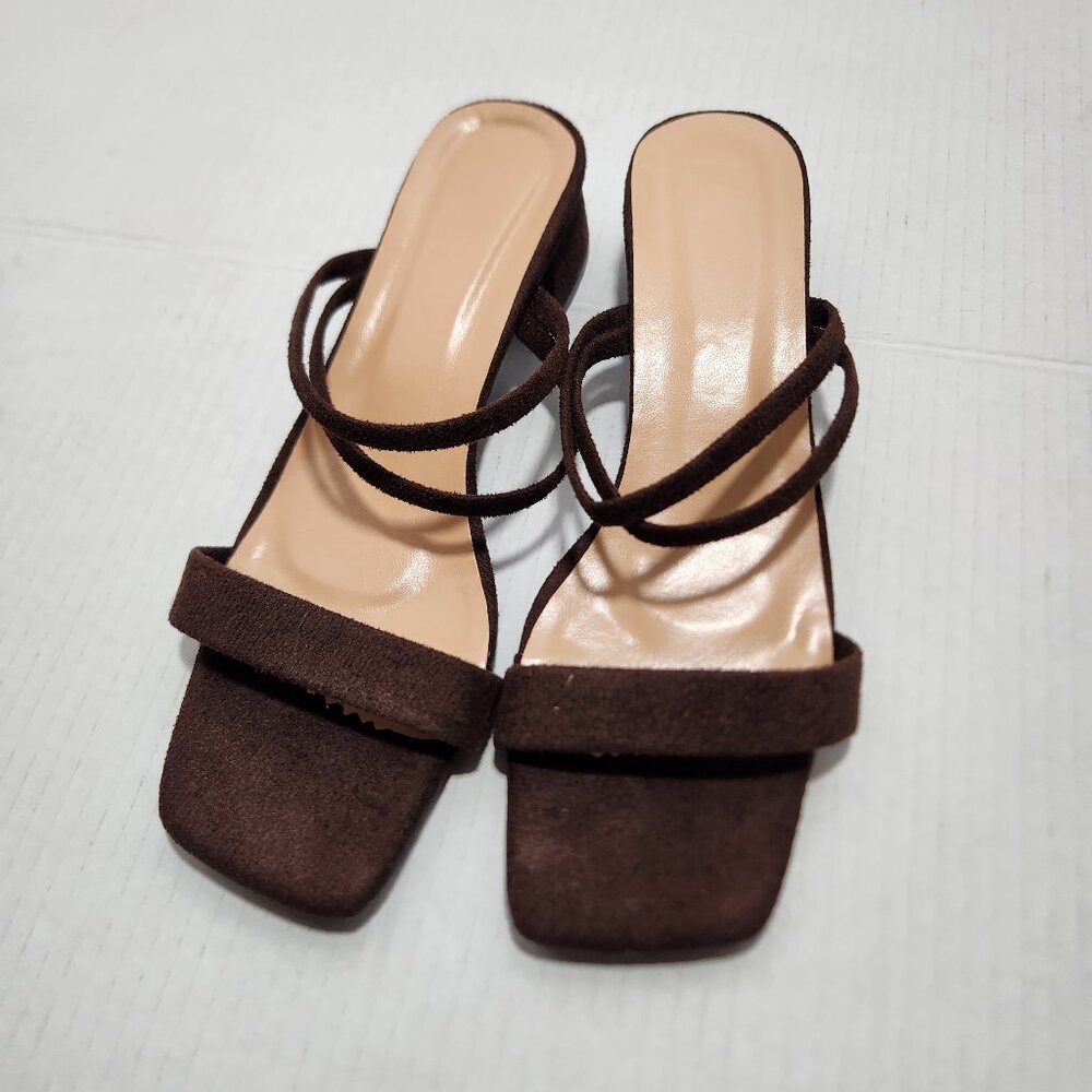 Square-toe Double Strap Block Heel Dress Sandals